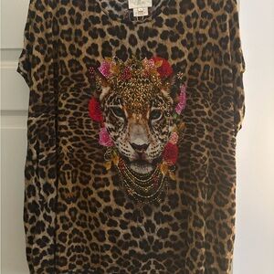 Leopard Print T-Shirt with Embellished Tiger Design